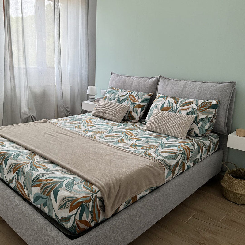 Completo Letto Matrimoniale in Puro Cotone con Stampa Contemporary - Fantasia Stockholm Teal - Amo La Casa Shop