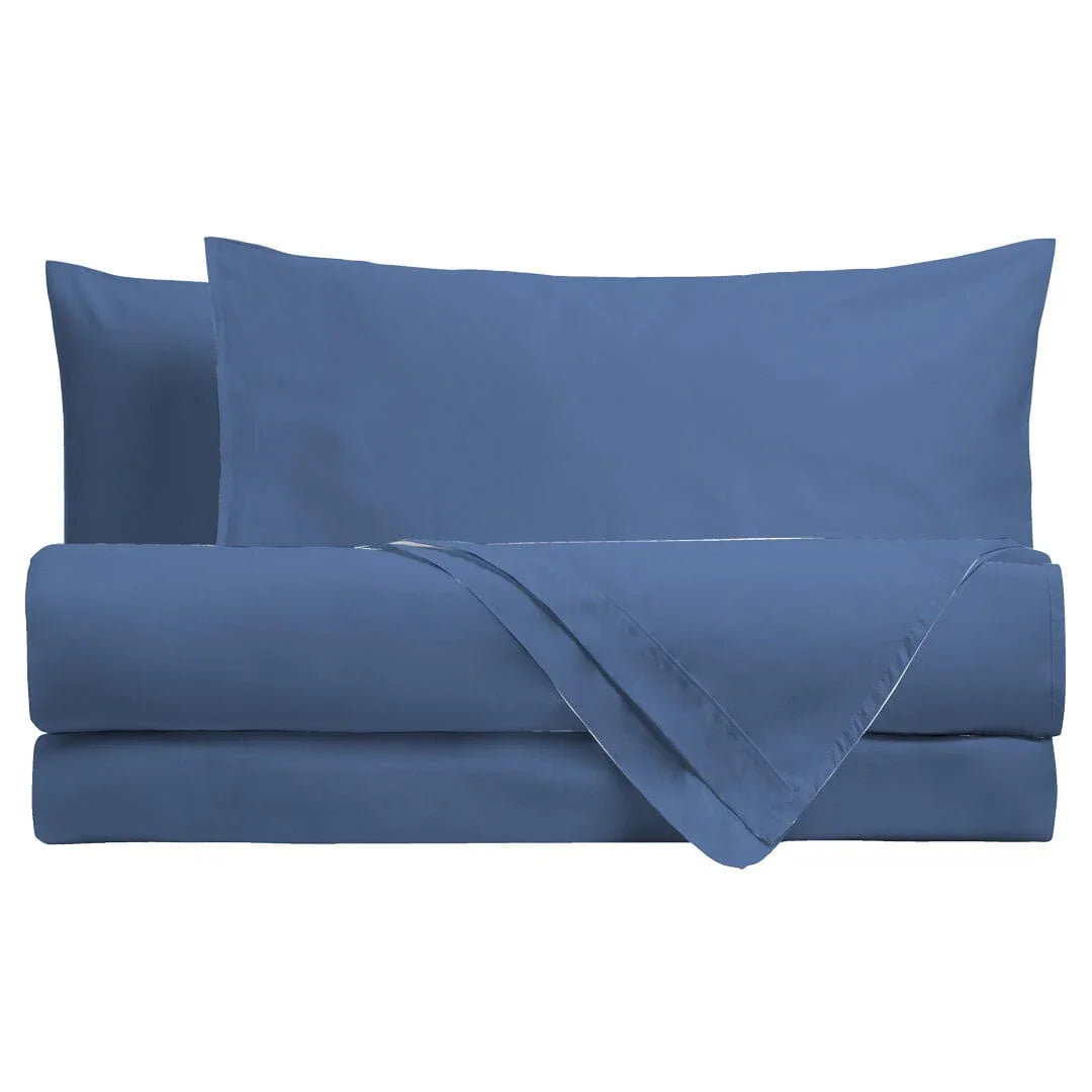 Parure Copripiumino Matrimoniale in Cotone - Tinta Unita Blu Royal - Amo La Casa Shop