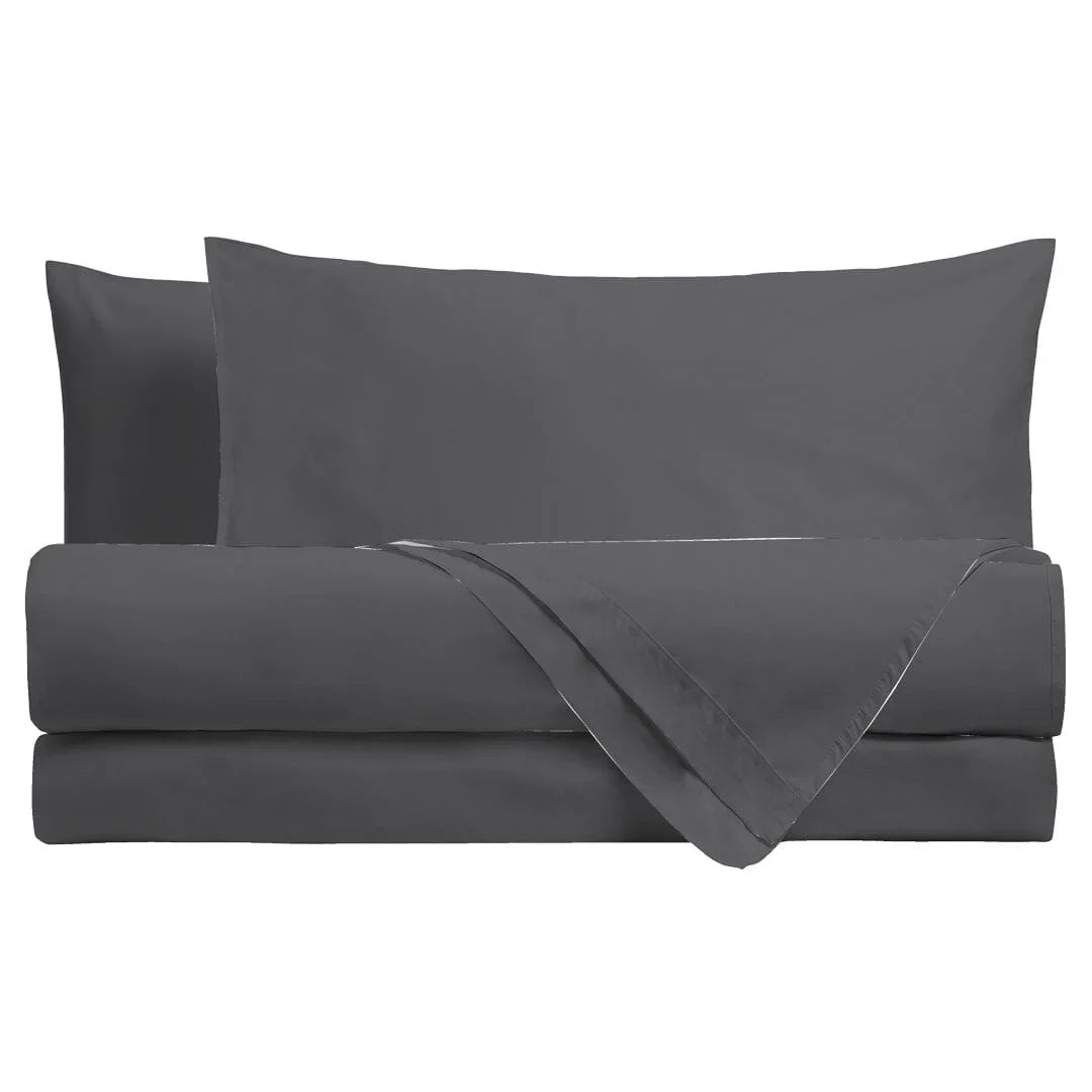 Completo Letto Matrimoniale in Cotone - Tinta Unita Grigio Scuro - Amo La Casa Shop