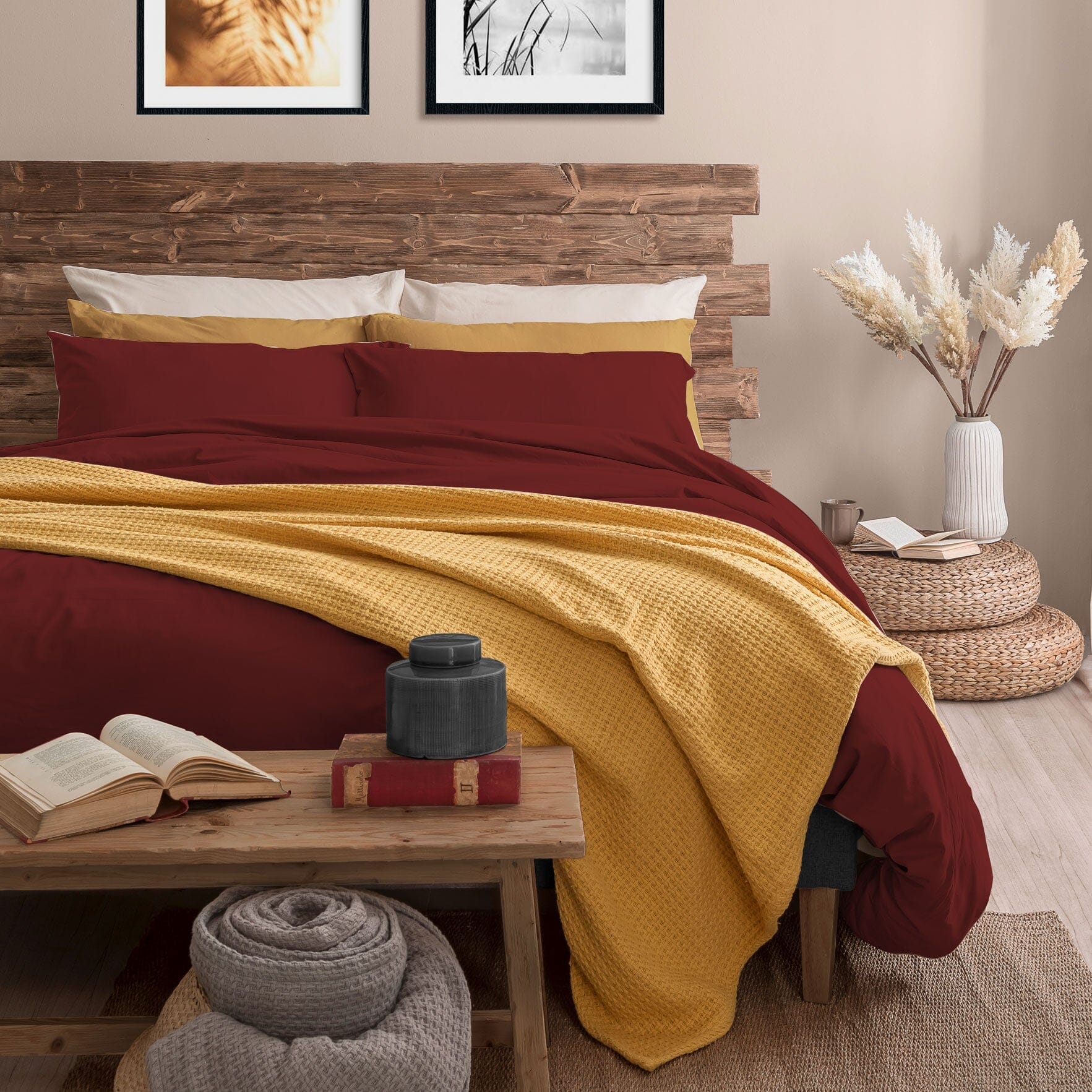 Completo Letto Matrimoniale in Microfibra Softy Yarn - Tinta Unita Bordeaux DOPPIO CODICE - Amo La Casa Shop