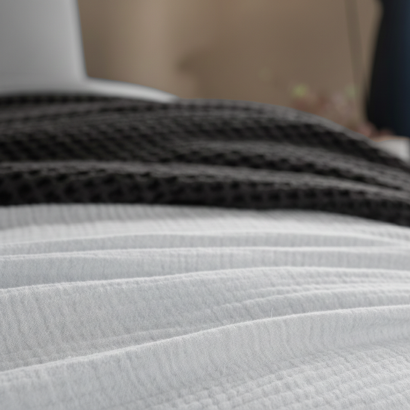 Parure Copripiumino Matrimoniale Mussola di Cotone Tinta Unita Off White