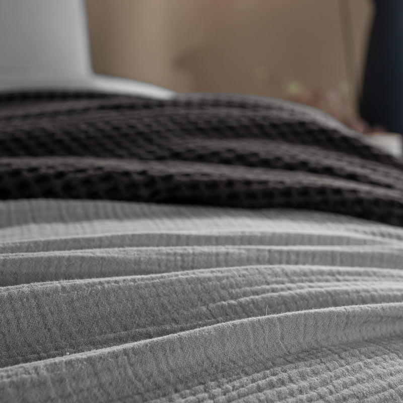 Parure Copripiumino Matrimoniale Mussola di Cotone Tinta Unita Stone