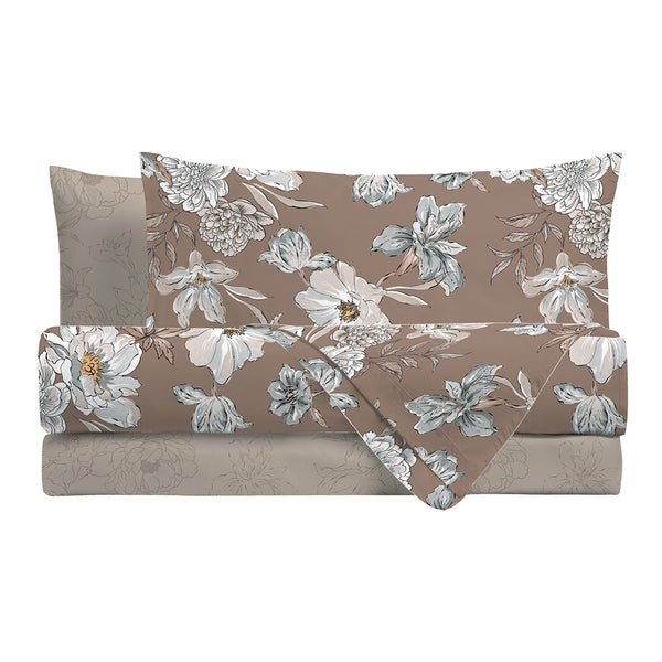 Parure Copripiumino Piazza e Mezza in Cotone con Stampa - Fantasia Hug Me Julienne Taupe