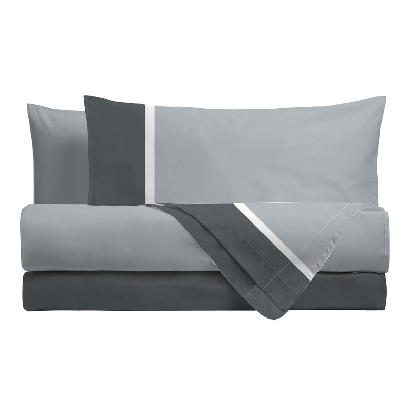 Completo Letto Singolo in Cotone con Stampa - Fantasia Tricolore Absinthe Grigio - Amo La Casa Shop