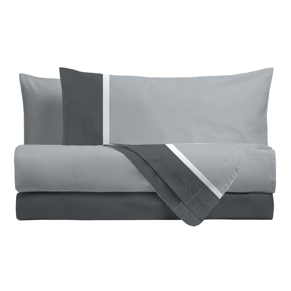 Completo Letto Singolo in Cotone con Stampa - Fantasia Tricolore Absinthe Grigio - Amo La Casa Shop