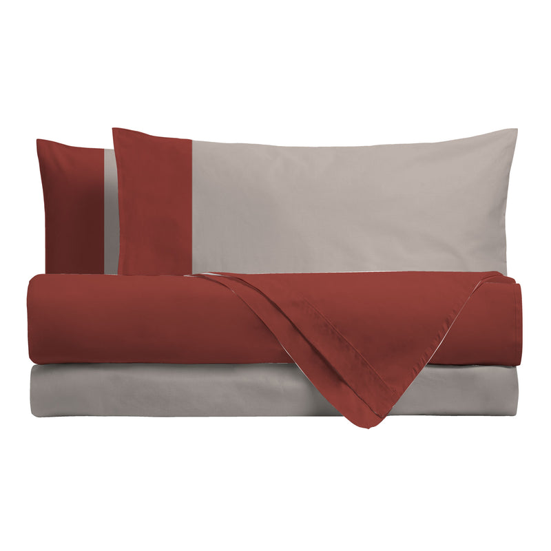 Happidea Completo Letto Piazza e Mezza in Cotone Bicolore Argilla Bruciata/Sabbia