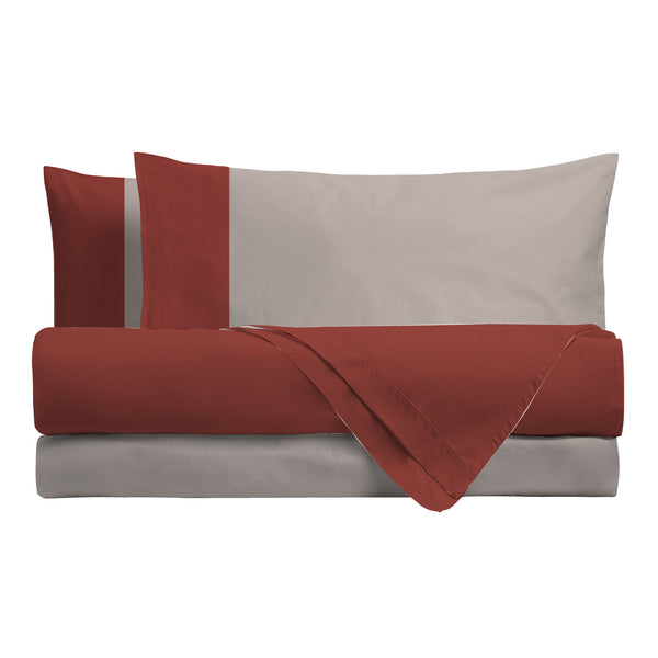 Happidea Completo Letto Matrimoniale in Cotone Bicolore Argilla Bruciata/Sabbia