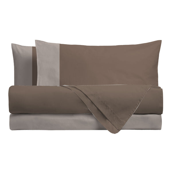 Happidea Completo Letto Piazza e Mezza in Cotone Bicolore Biscotto/Sabbia