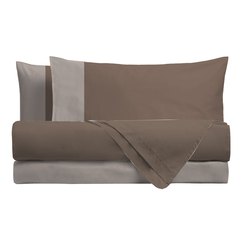 Happidea Completo Letto Piazza e Mezza in Cotone Bicolore Biscotto/Sabbia