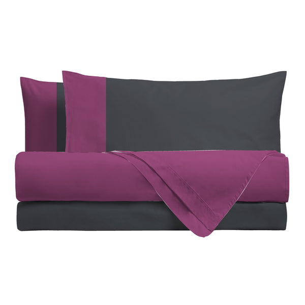 Happidea Completo Letto Piazza e Mezza in Cotone Bicolore Ciclamino/Grafite