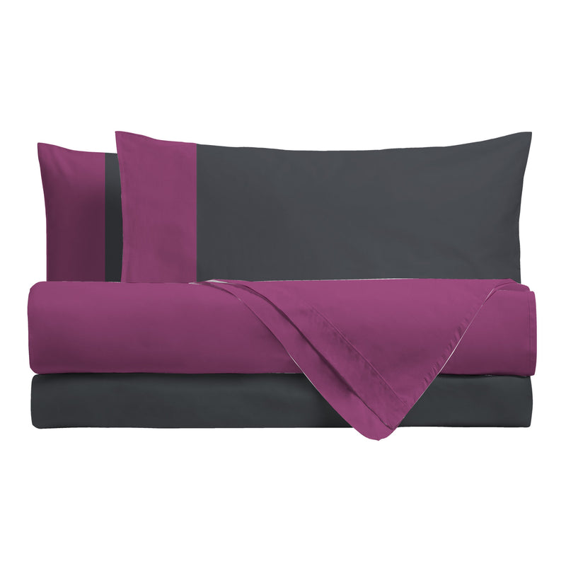 Happidea Completo Letto Piazza e Mezza in Cotone Bicolore Ciclamino/Grafite