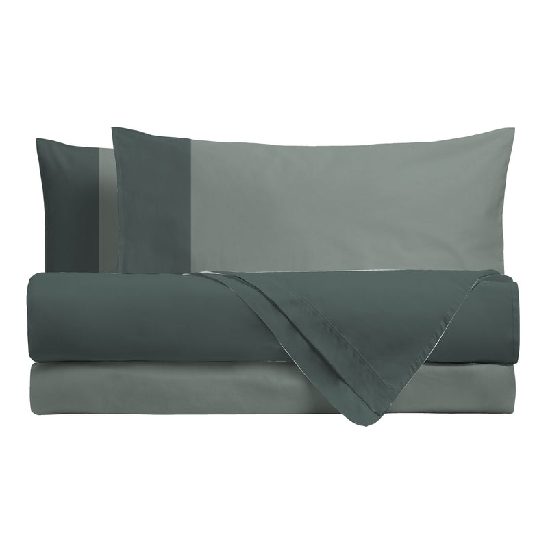 Happidea Completo Letto Piazza e Mezza in Cotone Bicolore Foresta/Salvia