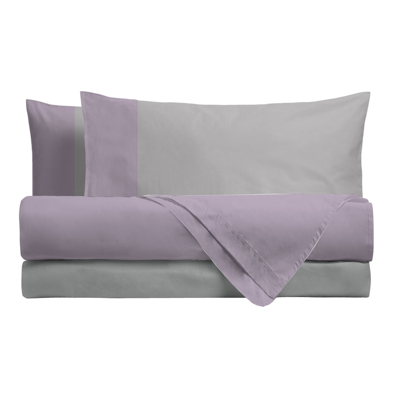 Happidea Completo Letto Matrimoniale in Cotone Bicolore Glicine/Perla