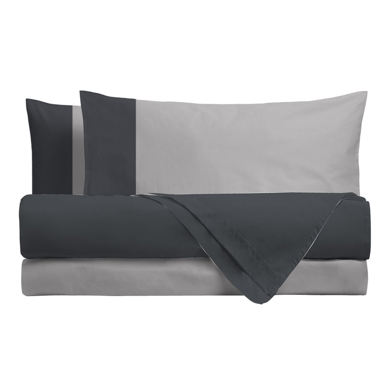 Happidea Completo Letto Piazza e Mezza in Cotone Bicolore Grafite/Perla