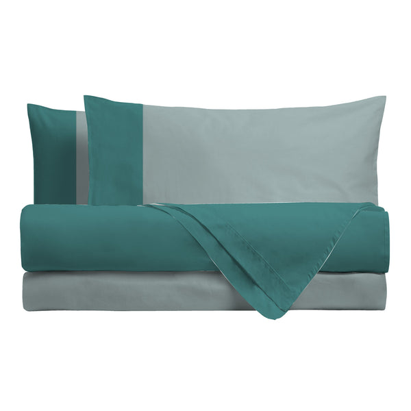 Happidea Completo Letto Piazza e Mezza in Cotone Bicolore Pavone/Laguna