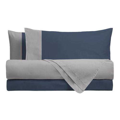 Happidea Completo Letto Matrimoniale in Cotone Bicolore Perla/blu Profondo