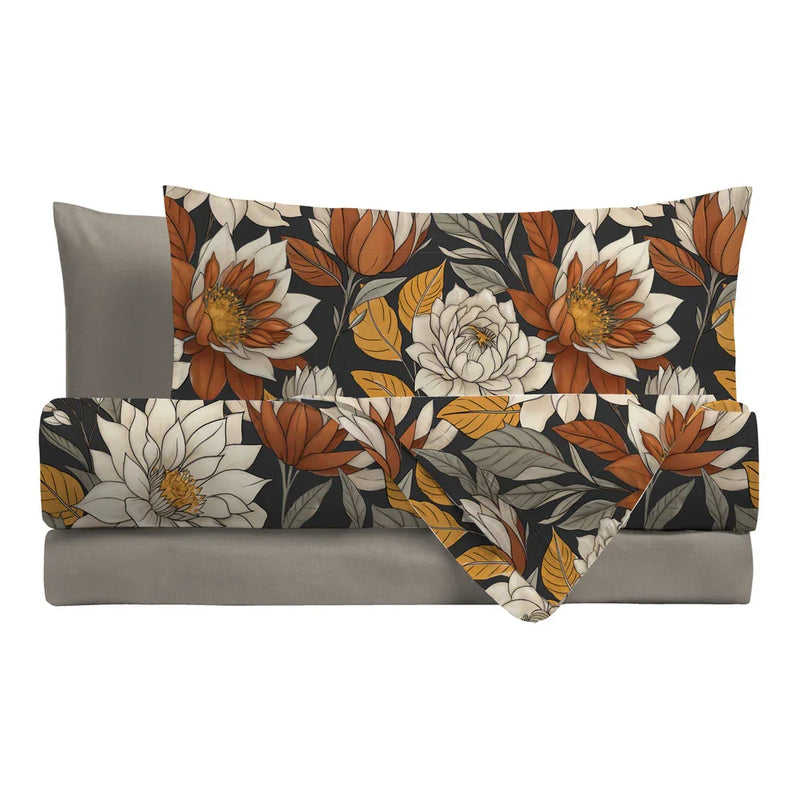Completo Letto Singolo con Stampa - Fantasia Brandy Colette Grigio Scuro - Amo La Casa Shop