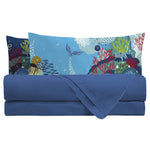 Completo Letto Piazza e Mezza in Cotone con Stampa Digitale - Fantasia Mermaidwaves Blu