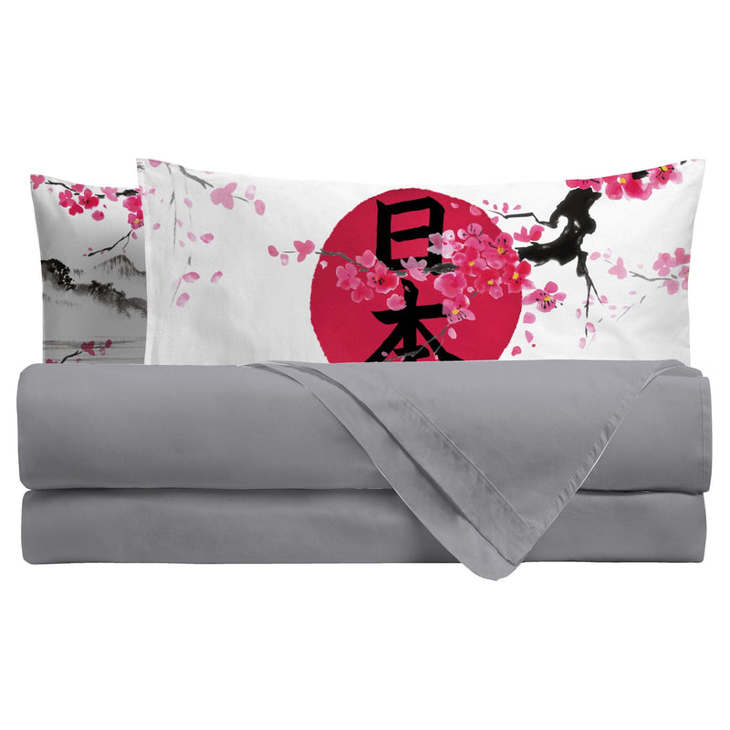 Completo Letto Matrimoniale in Cotone con Stampa Digitale - Fantasia Sakura Sakura