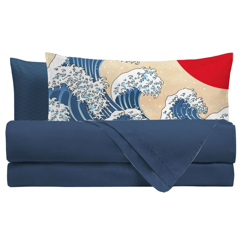 Completo Letto Matrimoniale in Cotone con Stampa Digitale - Fantasia Sakura Wave - Amo La Casa Shop