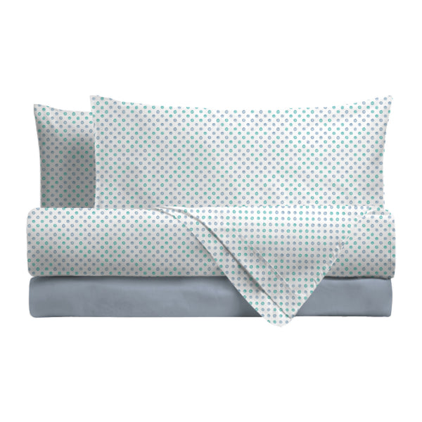 Completo Letto Matrimoniale in Cotone con Stampa - Fantasia Cornelia Blue
