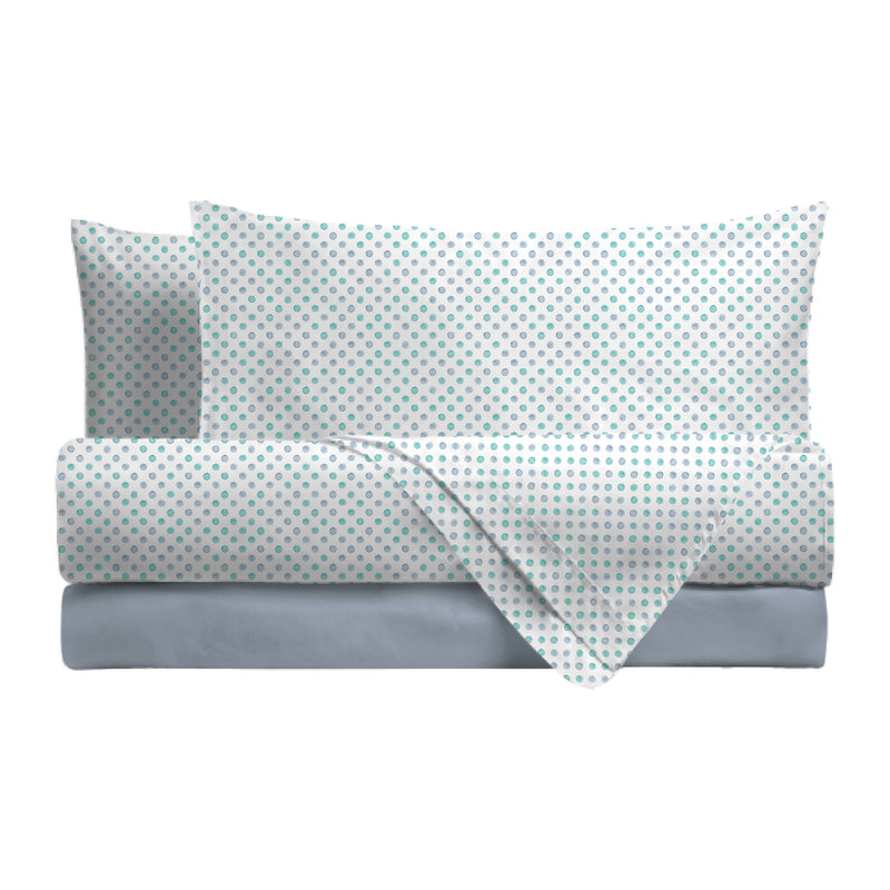 Completo Letto Matrimoniale in Cotone con Stampa - Fantasia Cornelia Blue