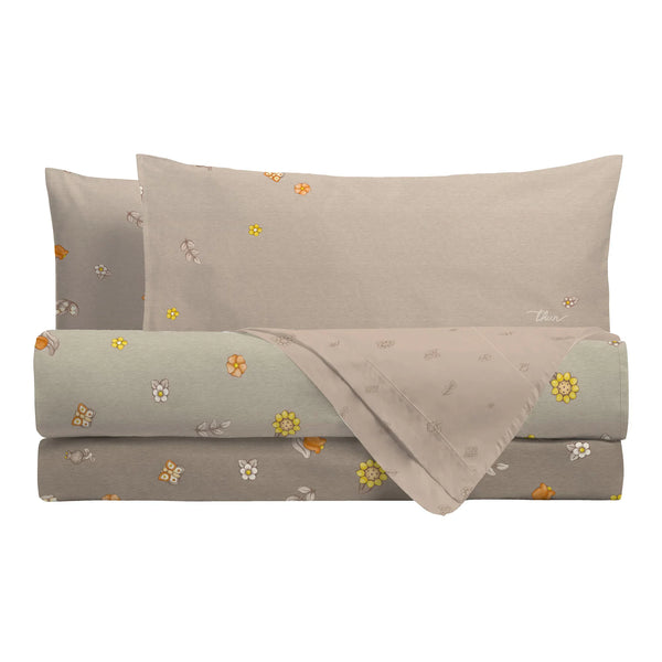 THUN® Parure Copripiumino Piazza e Mezza in Cotone Country Flowers Beige - Amo La Casa Shop