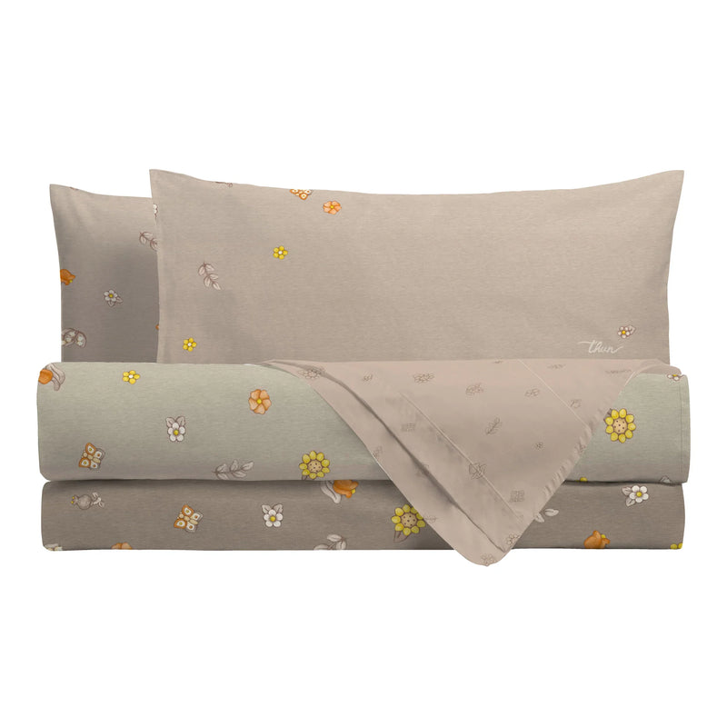 THUN® Parure Copripiumino Piazza e Mezza in Cotone Country Flowers Beige - Amo La Casa Shop