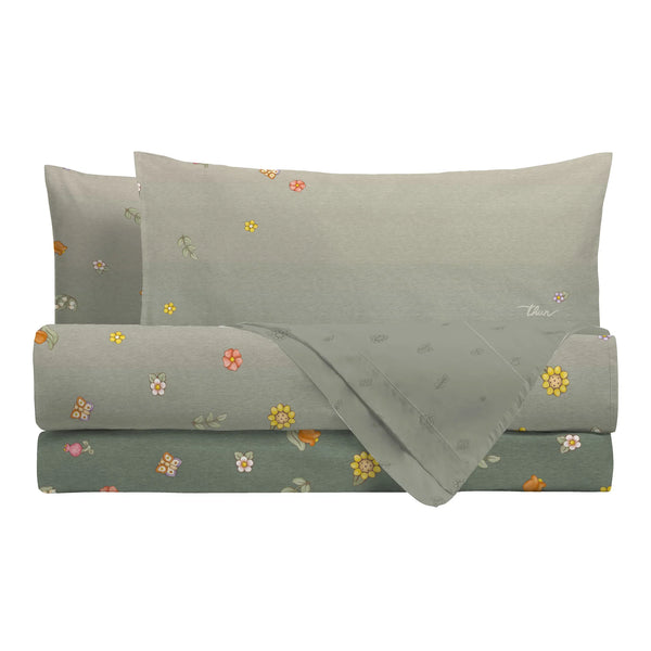 THUN® Parure Copripiumino Piazza e Mezza in Cotone Country Flowers Sage Green - Amo La Casa Shop