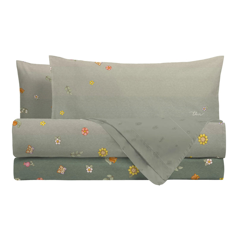 THUN® Parure Copripiumino Singolo Country Flowers Sage Green - Amo La Casa Shop