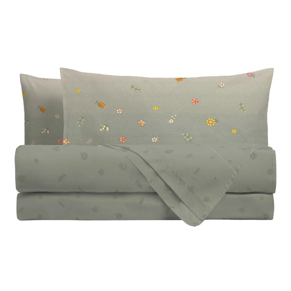 THUN® Completo Letto Piazza e Mezza in Cotone Country Flowers Sage Green - Amo La Casa Shop