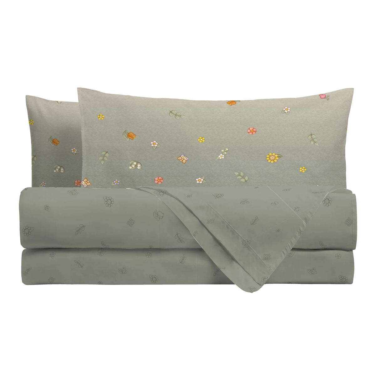 THUN® Completo Letto Singolo in Cotone Country Flowers Sage Green - Amo La Casa Shop