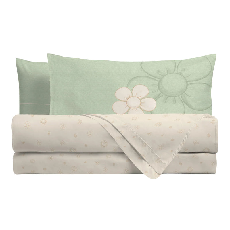 THUN® Completo Letto Piazza e Mezza in Cotone Iconic Elegance Daisy Green - Amo La Casa Shop