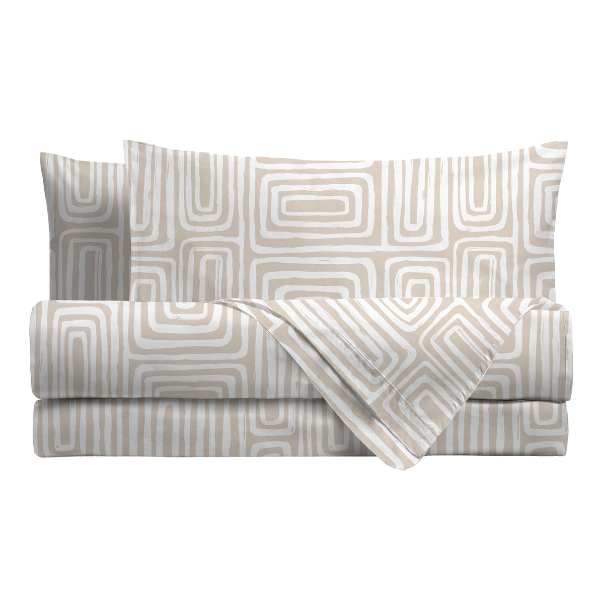 Completo Letto Matrimoniale in Cotone con Stampa Danjel Beige