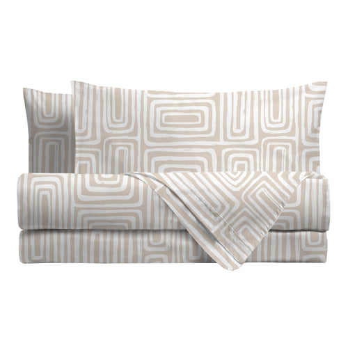Completo Letto Matrimoniale in Cotone con Stampa Danjel Beige