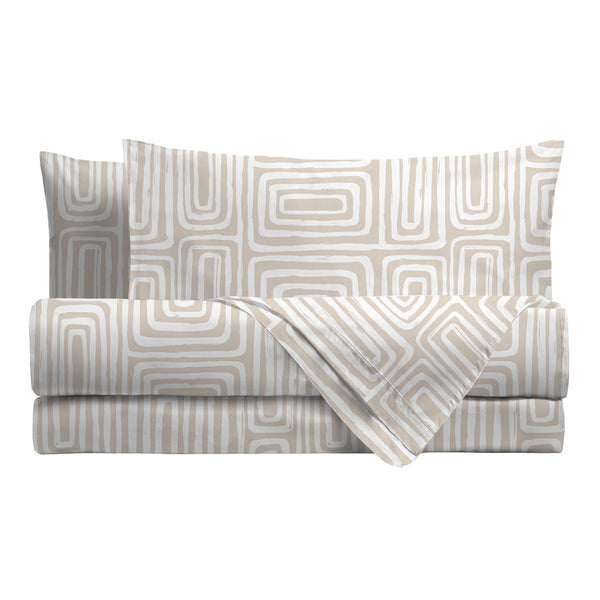Completo Letto Matrimoniale in Cotone con Stampa Danjel Beige