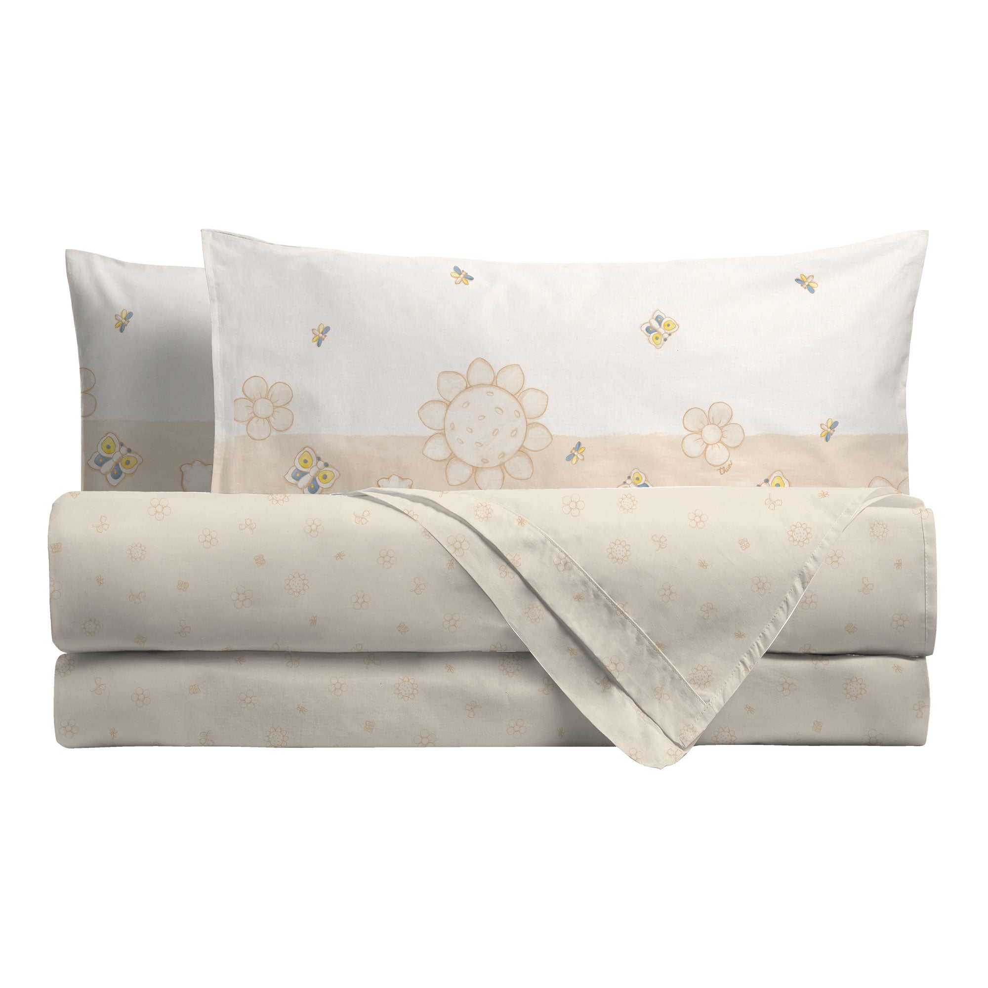 Completo letto singolo grigio giallo a righe - in cotone Completo letto singolo grigio giallo a righe - in cotone