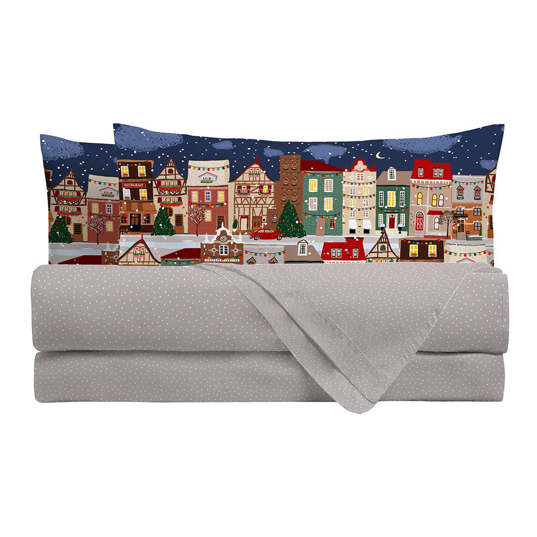 Completo Letto Piazza e Mezza con Stampa Digitale - Fantasia Lovely Reindeer Eve Night Multicolor