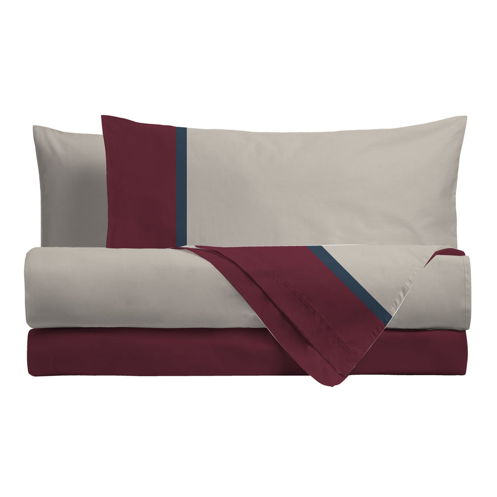 Completo Letto Piazza e Mezza in Cotone con Stampa - Fantasia Tricolor Gin Bordeaux - Amo La Casa Shop