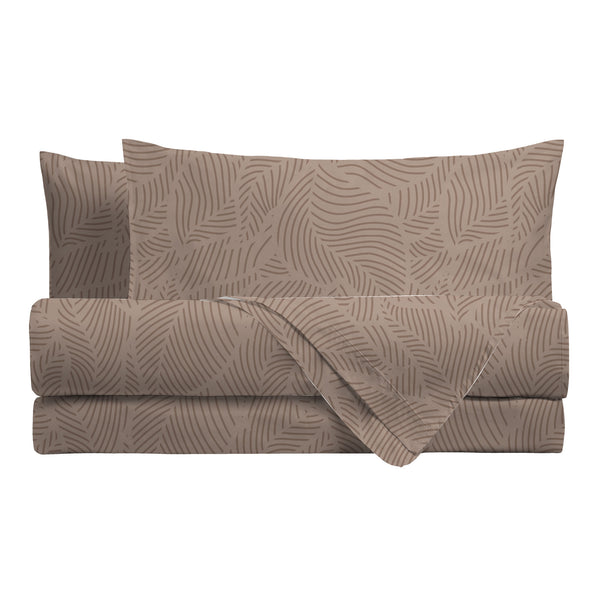 Completo Letto Matrimoniale in Cotone con Stampa Gylfe Beige