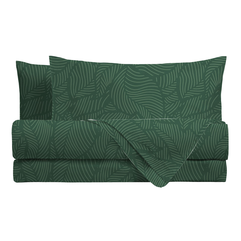 Completo Letto Matrimoniale in Cotone con Stampa Gylfe Green