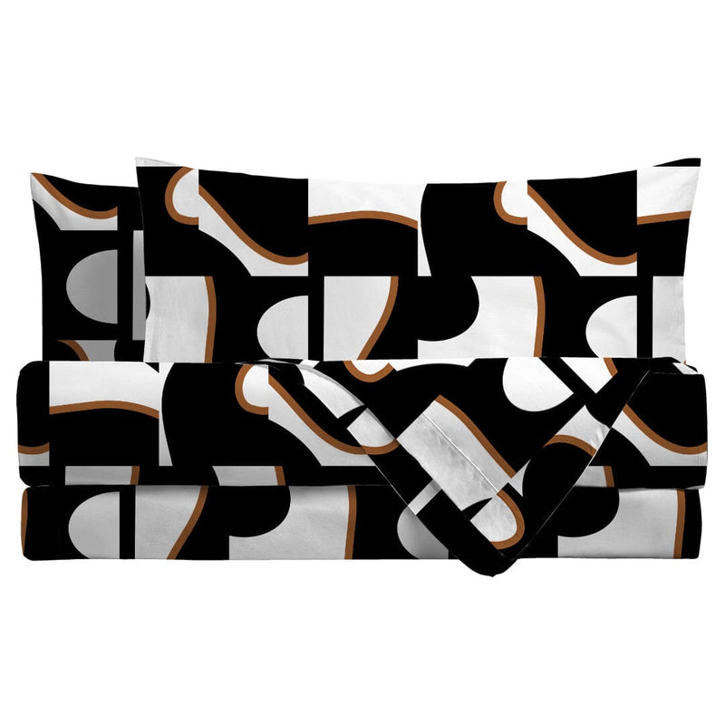 Completo Letto Singolo in Puro Cotone con Stampa Contemporary - Fantasia Harald Black - Amo La Casa Shop