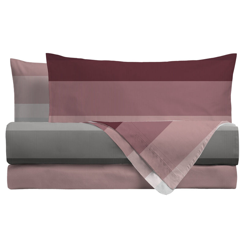 Completo Letto Matrimoniale in Cotone con Stampa - Fantasia Fuoco Kenneth Burgundy