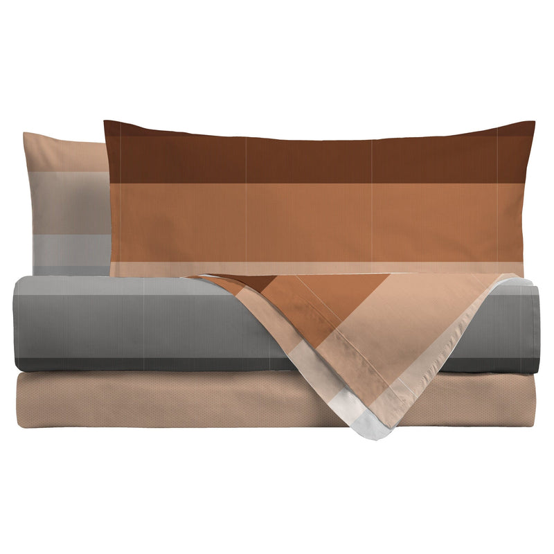 Completo Letto Singolo in Cotone con Stampa - Fantasia Fuoco Kenneth Caramel