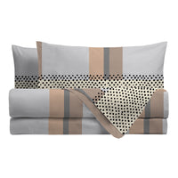 Completo Letto Matrimoniale in Cotone con Stampa Kiljan Beige