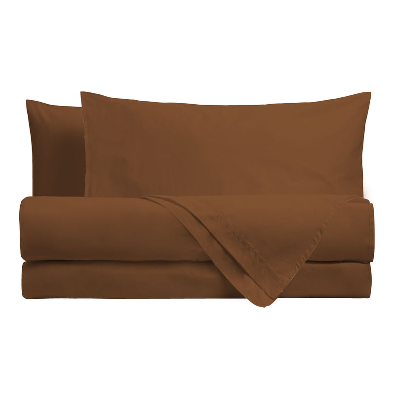 Completo Letto Singolo in Cotone - Tinta Unita Marrone