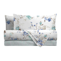 Completo Letto Matrimoniale in Cotone con Stampa - Fantasia Micole Blue