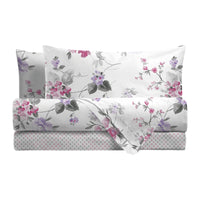Completo Letto Matrimoniale in Cotone con Stampa - Fantasia Micole Pink