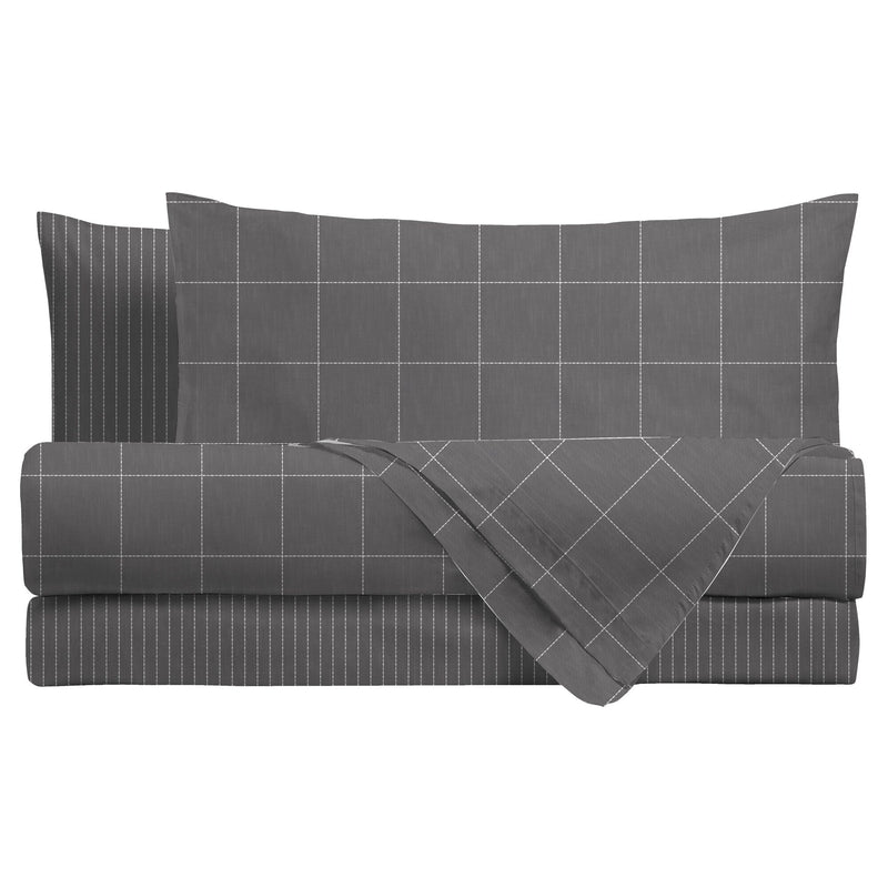 Completo Letto Matrimoniale in Cotone con Stampa - Fantasia Aria Mistral Dark Grey