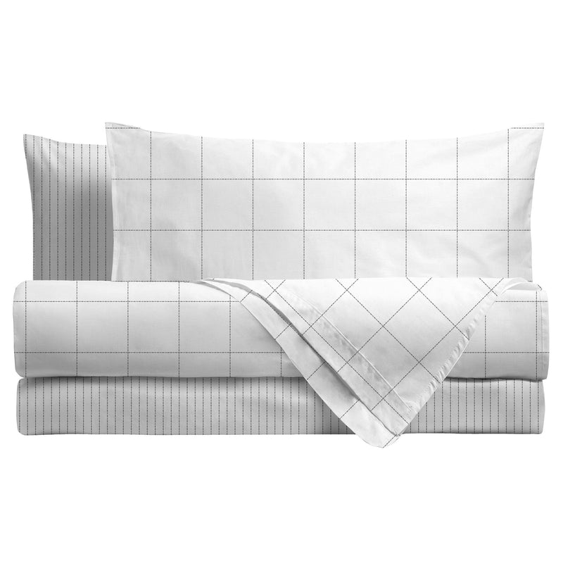 Completo Letto Matrimoniale in Cotone con Stampa - Fantasia Aria Mistral White